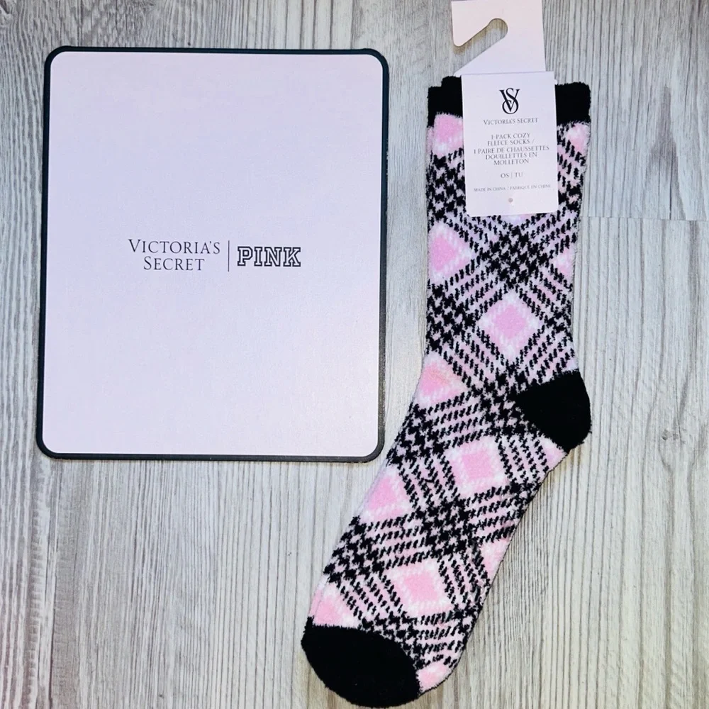 💕 Plaid Cozy Fleece Socks Victoria Secret One Size NWT